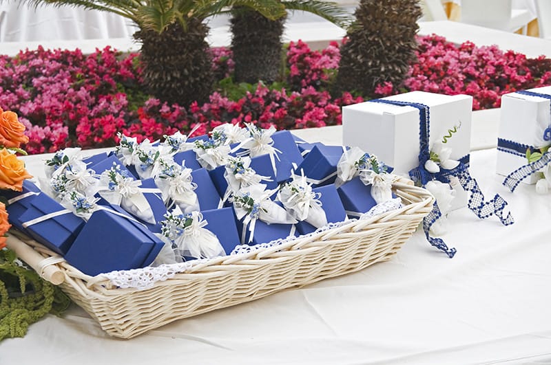 wedding favors on wicker